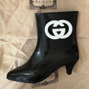 Gucci Interlocking GG Rubber Ankle Boots Rain Boots 36 6 6.5 Brand New Dustbags